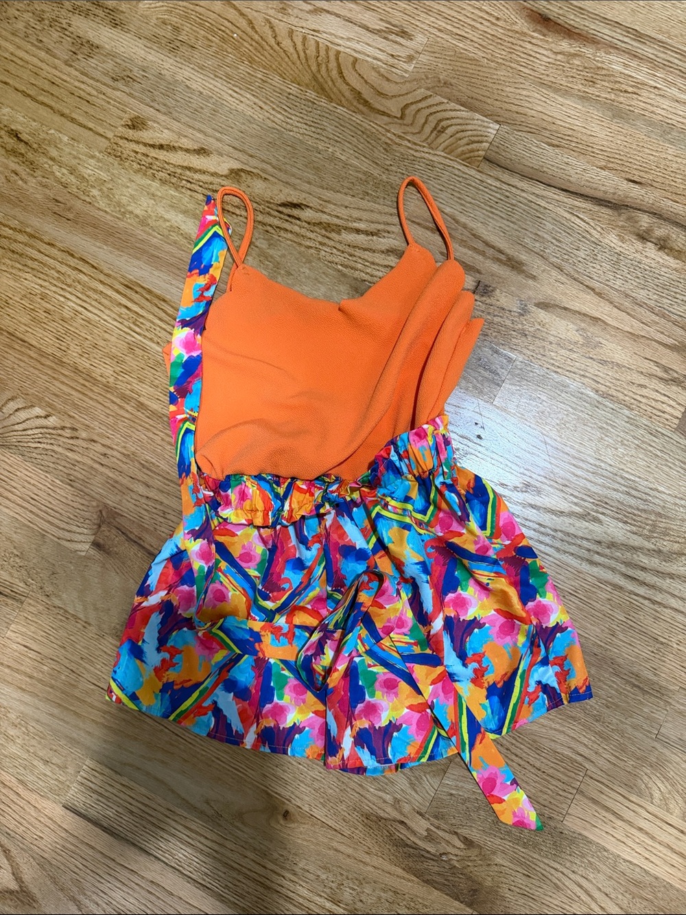 Girls Orange Tropical Print Romper